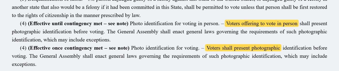 NC Constitution Article VI Section 2(4): current text and the version effective if the amendment passes