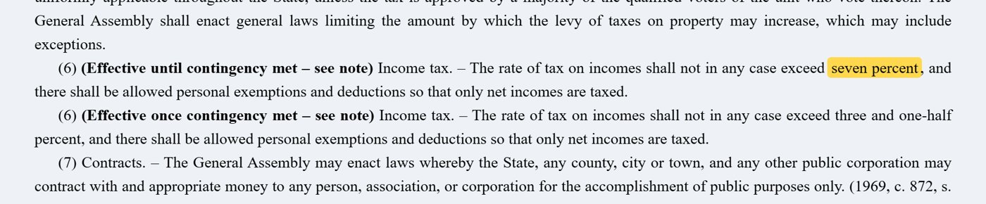 NC Constitution Article V Section 2(6): seven percent ceiling now, three and one-half percent once the amendment takes effect
