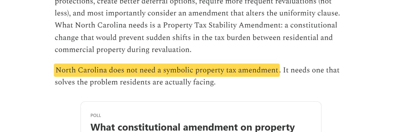 Excerpt of Terry Mahaffey's May 5, 2026 newsletter: North Carolina does not need a symbolic property tax amendment