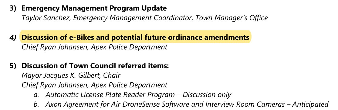 October 1, 2026 Public Safety Committee agenda item 4: Discussion of e-Bikes and potential future ordinance amendments, Chief Ryan Johansen