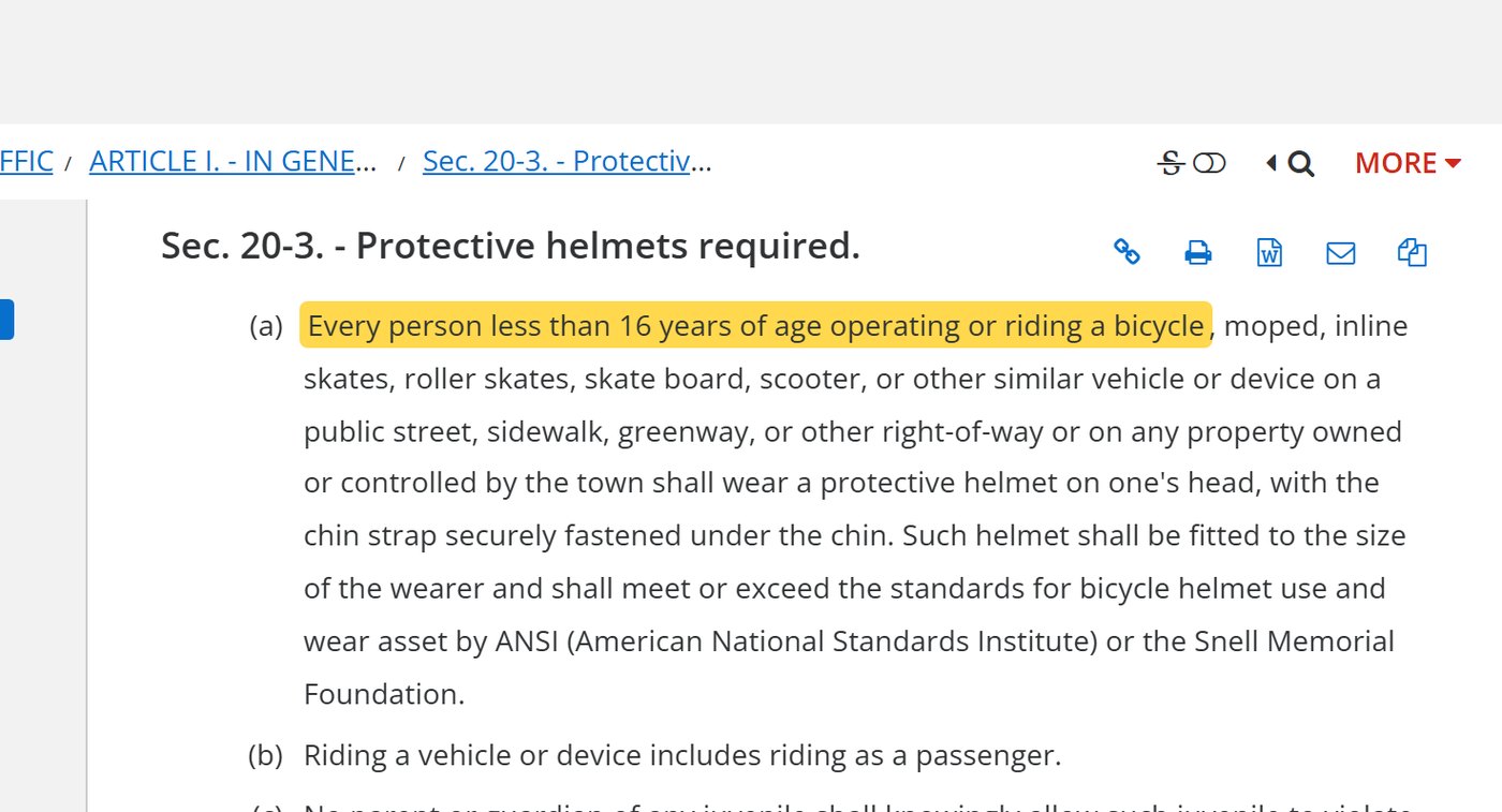 Apex Code section 20-3: every person less than 16 operating or riding a bicycle, moped, inline skates, roller skates, skateboard, scooter or similar device on a public street, sidewalk, greenway or town property shall wear a protective helmet