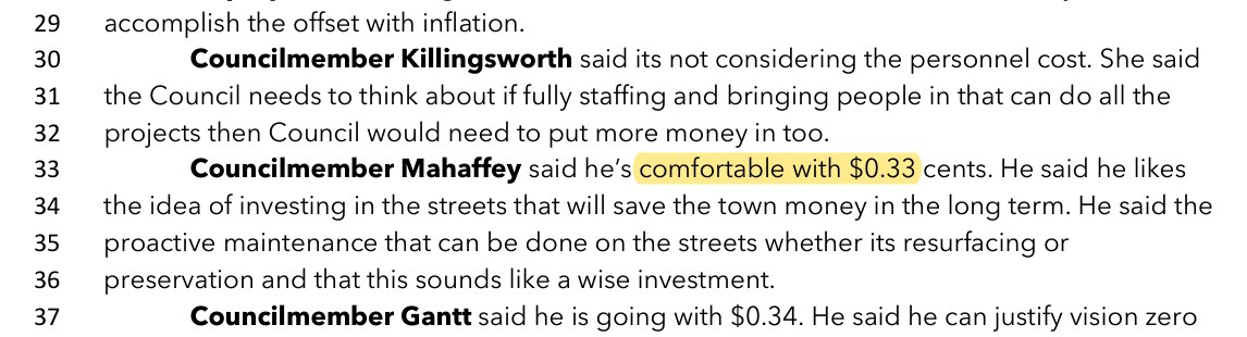 May 2, 2024 work session minutes: Councilmember Mahaffey said he's comfortable with $0.33 cents; other members said $0.34.